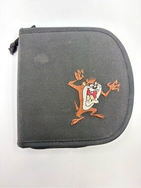 Vintage 90s Looney Tunes Taz CD DVD Zip Up Case Organizer 1996 WB 24 Disc